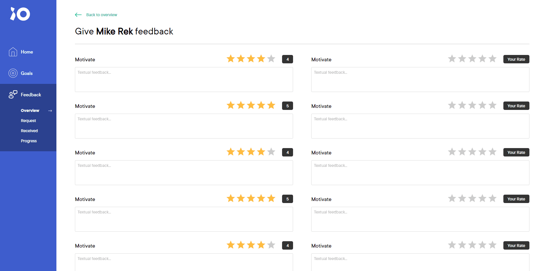 Give feedback page