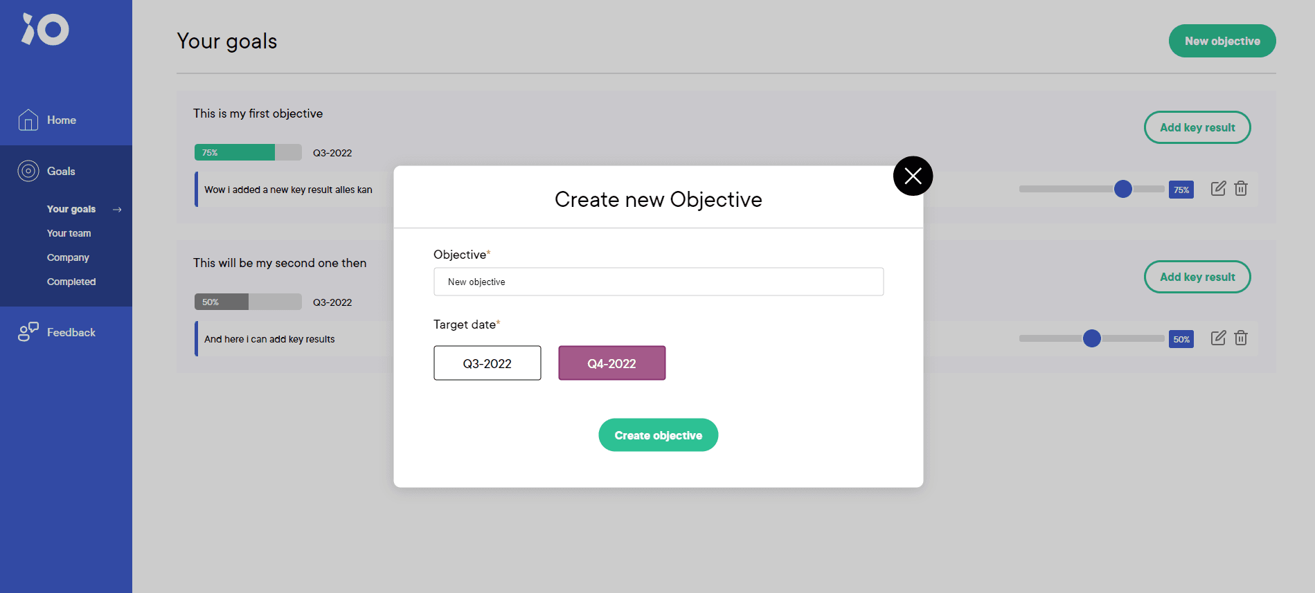 Creating objectives with key results