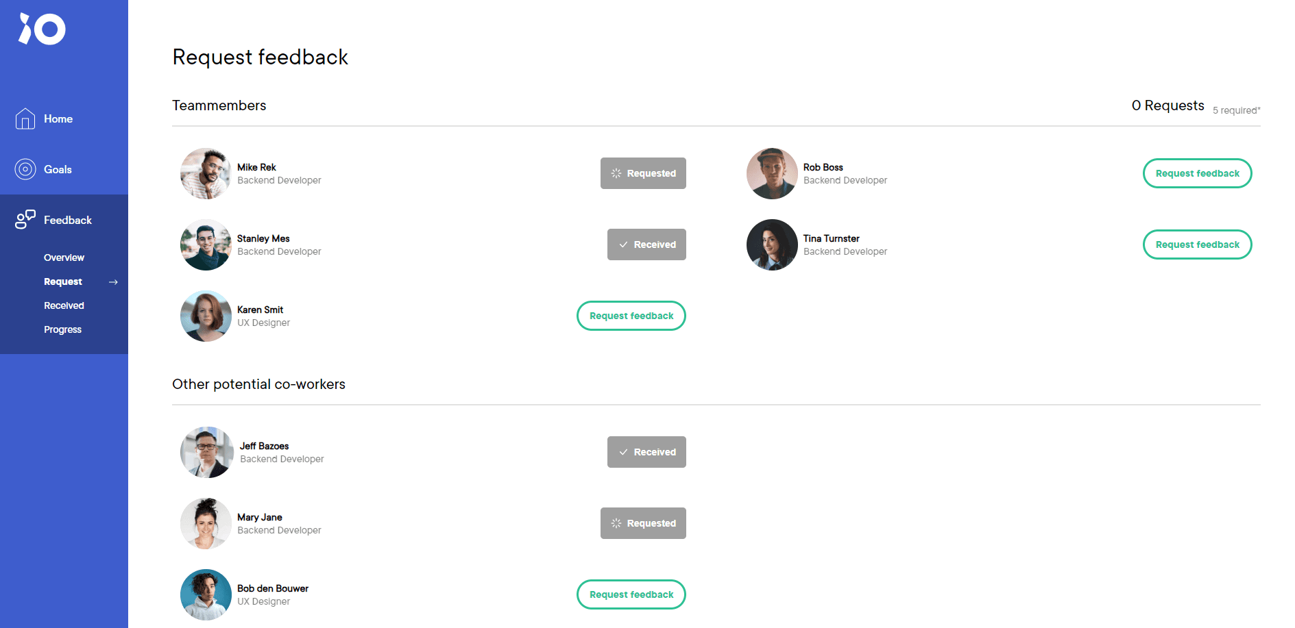 Request feedback page
