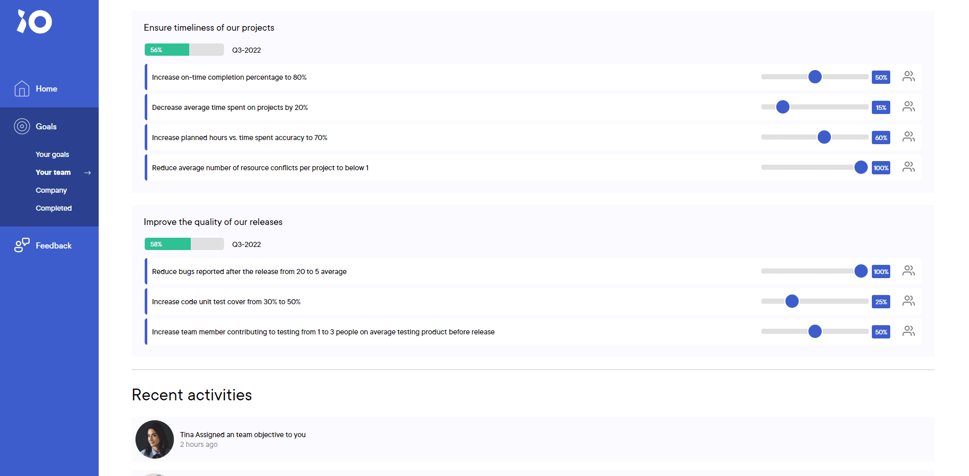 Team goals page