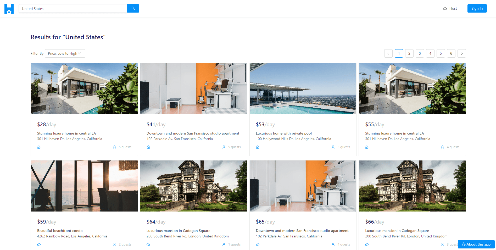 Listing page